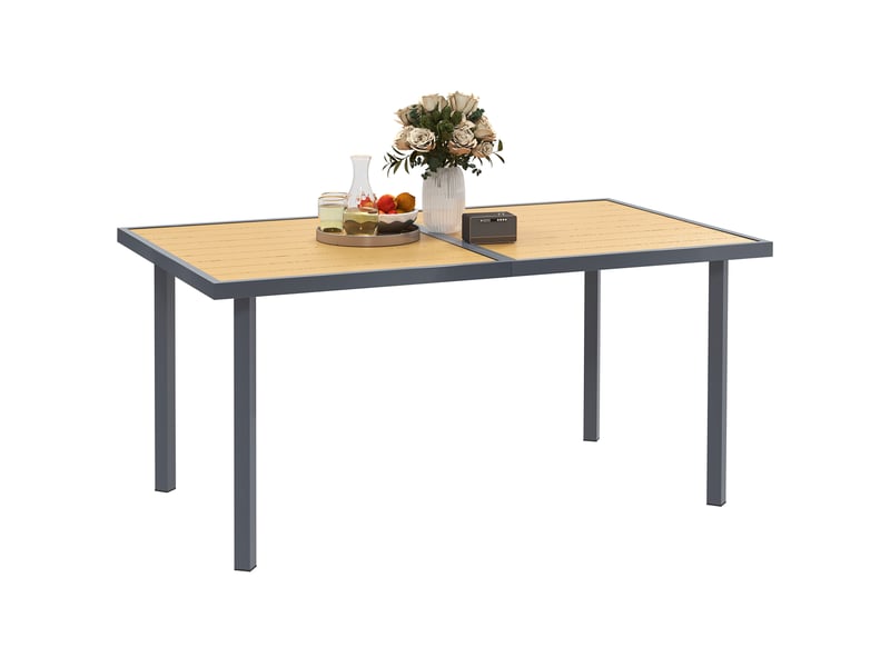  Table à manger de jardin pour 6 personnes table de jardin avec plateau effet bois en acier 150 x 90 x 72 cm bois naturel  - Conforama A