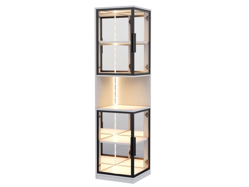  Vitrine led 205 cm avec portes vitrées fond miroir niche ouverte blanc Bliss Lite - Conforama A