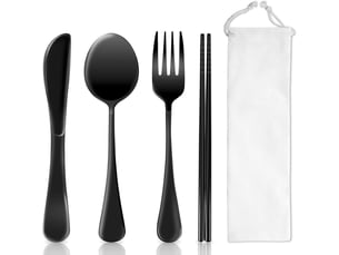 Un ensemble de couverts de voyage, un ensemble de couverts portables, en acier inoxydable, comprenant une fourchette et une cuillère - noir
