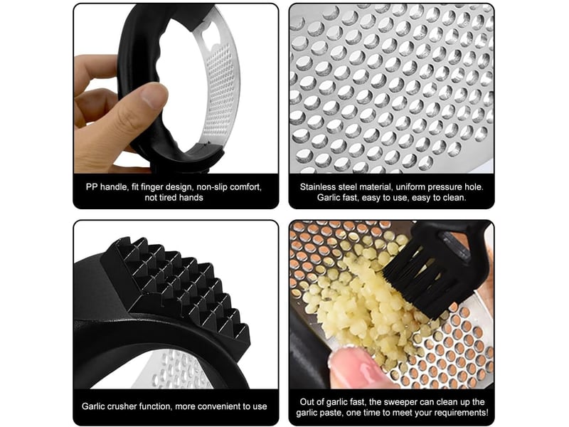2 pièces presse ail à bascule inox ecrase ail,garlic press rocker facile à utiliser et à nettoyer avec épluche-ail en silicone et brosse nettoyante - Conforama C
