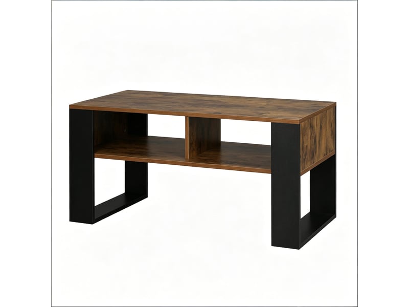 Table basse 2 niches de rangement - lpospi - bois mélaminé noir et marron rustique 90 × 45 × 45 cm - Conforama A
