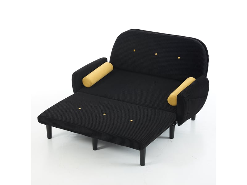  Canapé 2 places, canapé de salon, en velours côtelé, noir, dossier inclinable, mobilier pour espace de vie, pour salon  - Conforama D