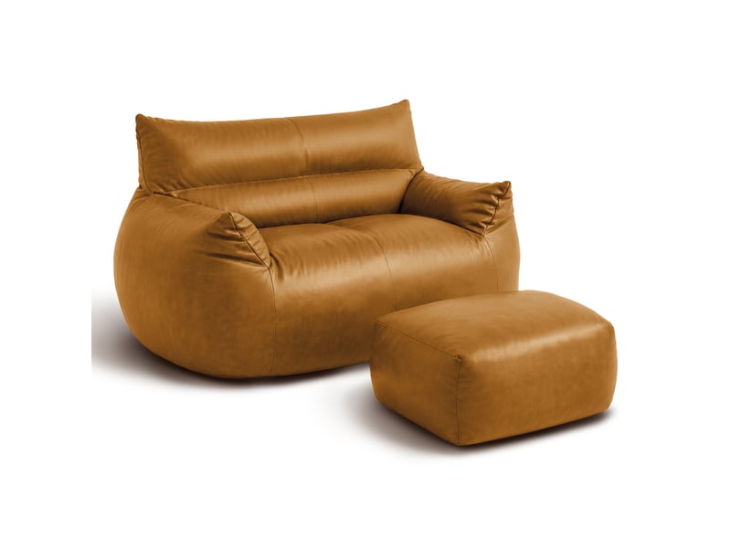  Fauteuil pouf grand format avec repose-pieds, soutien ergonomique et base antidérapante en tissu technique marron  - Conforama A
