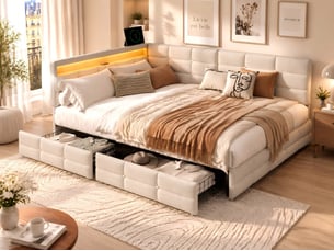 Lit 2 places 140x190 cm <strong>KEFSR</strong>  <strong></strong> coloris beige