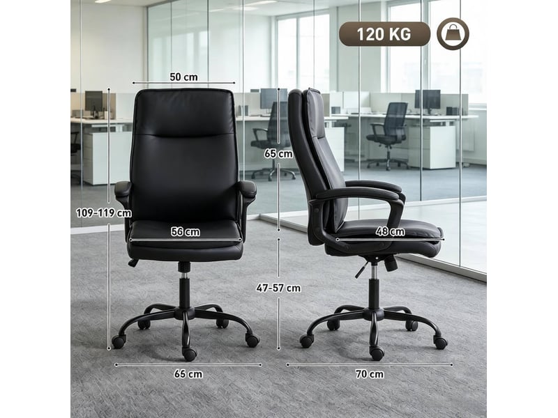  Fauteuil de bureau noir en pu, hauteur réglable et inclinaison à 15°  - Conforama D