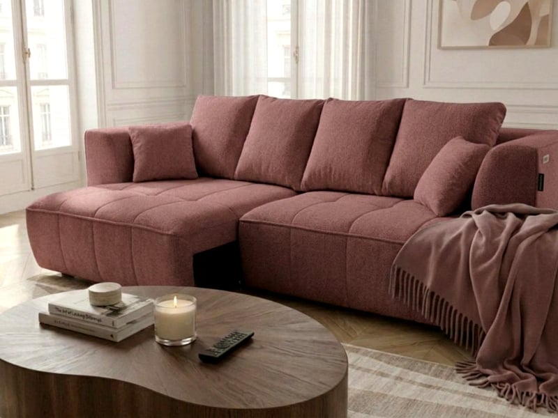  Bobochic canapé droit convertible double avance-recule électrique clovis tissu lisse rouge CLOVIS - Conforama C