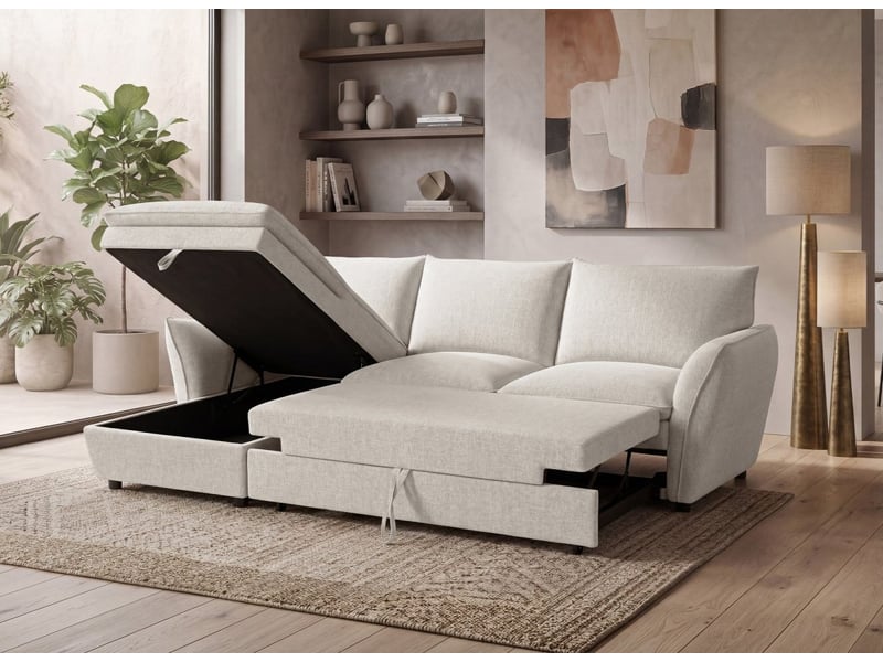  Canapé d'angle convertible avec coffre en tissu beige capucine - angle gauche SF772-M2-BEI - Conforama C
