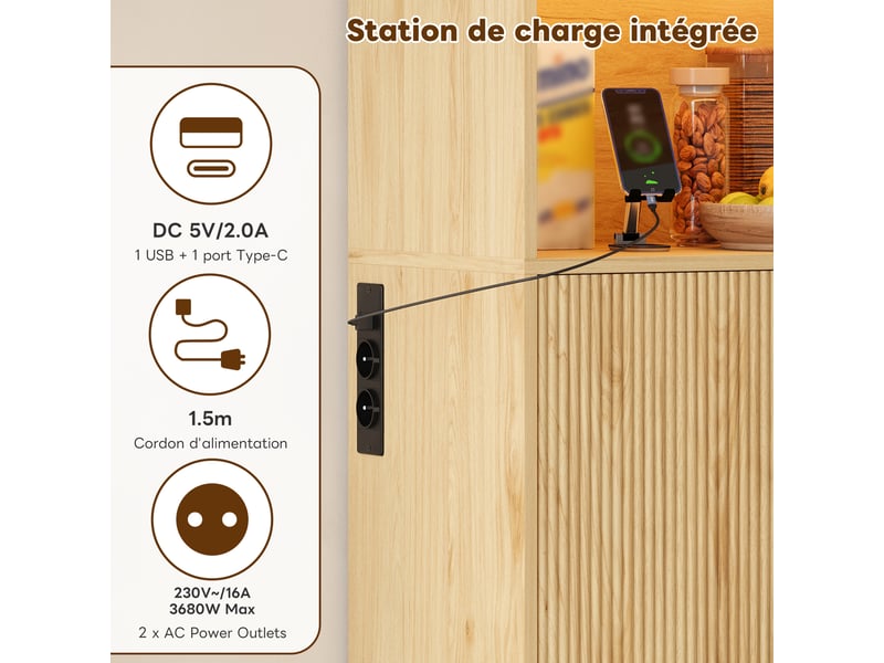  Meuble de cuisine muvano, buffet de cuisine avec casier à vin, naturel, 105 × 40 × 180 cm  - Conforama R