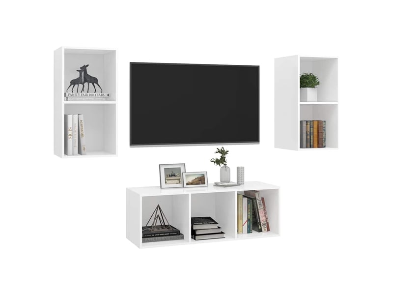  Ensemble de meuble tv - banc tv - meuble de rangement 3 pcs blanc bois d'ingénierie  - Conforama C