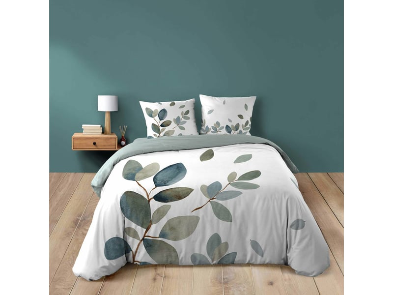  Parure de lit 240 x 220 cm 100% coton 42 fils joyce + drap housse 140 x 190 cm sauge  - Conforama B