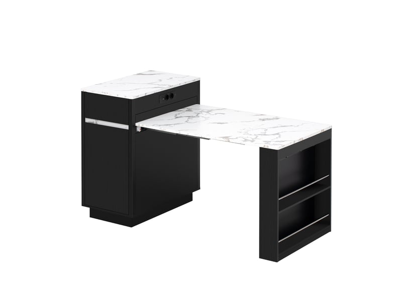  Îlot de cuisine extensible avec éclairage led, multiprise et roulettes - noir DE000047AAB - Conforama A