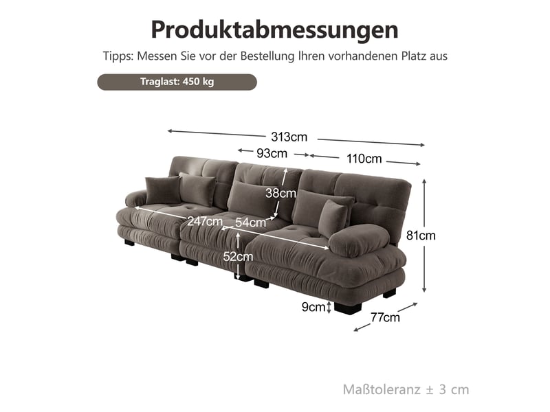 Canapé d'angle modulable 3 places en tissu chenille marron, design contemporain avec accoudoirs rembourrés et coussins pour salon - Conforama C