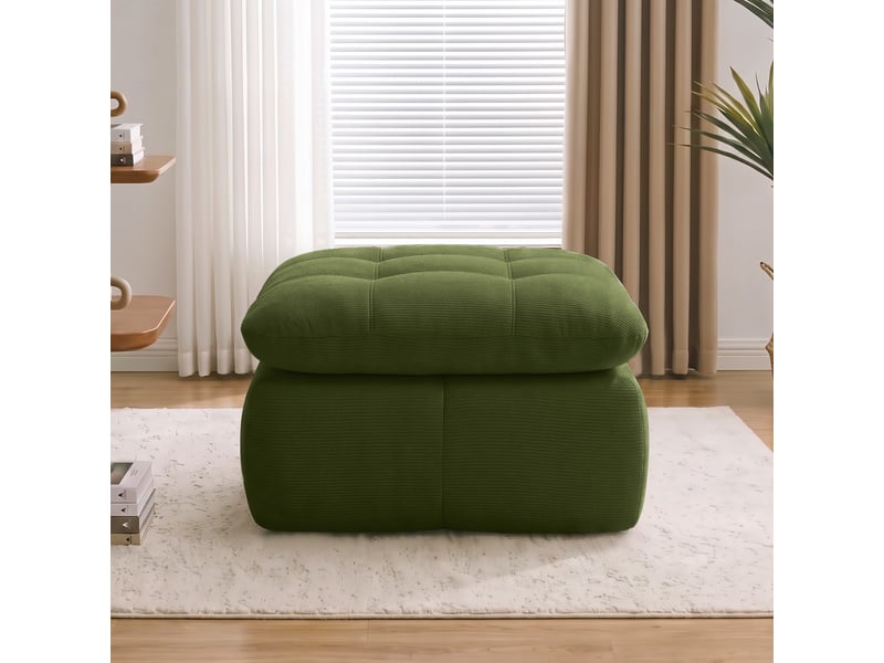 Pouf repose-pieds - 72 x 63 x 50 cm - ottoman en tissu chenille avec coussin moelleux - vert - Conforama C