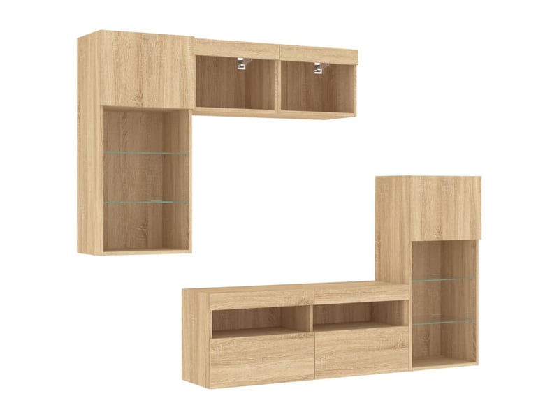 Meuble tv - unités murales tv avec led 5 pcs chêne sonoma bois d'ingénierie - Conforama E
