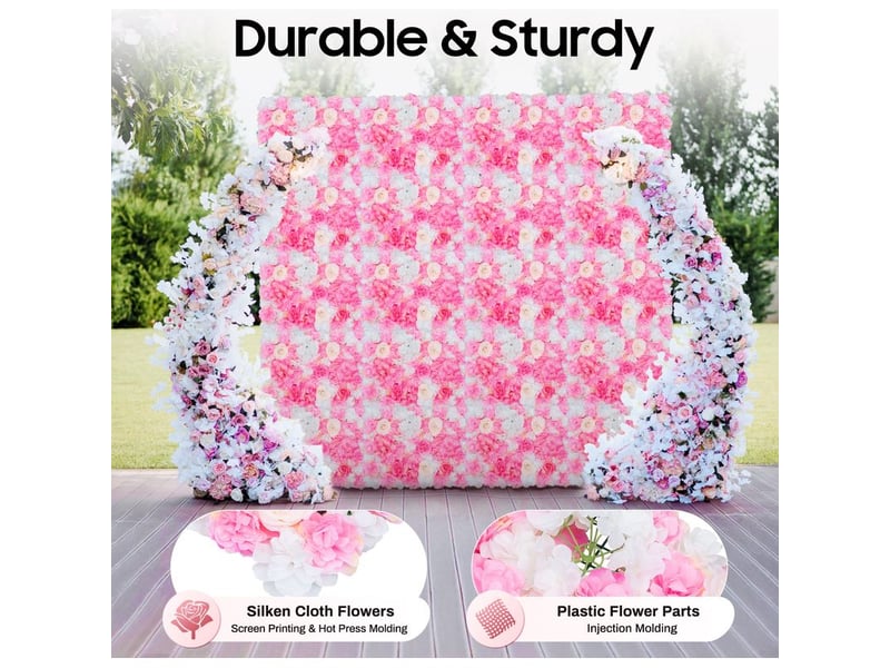  Panneaux muraux à fleurs artificielles, lot de 20 pièces panneaux de fleurs mural fleurs toile de fond florale haie décor en soie pour fête de mariage fond rose 60 x 40cm  - Conforama C