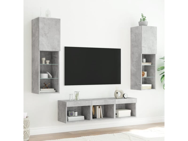 Unités murales tv avec led 5 pcs gris béton bois d'ingénierie shl35907  - Conforama C