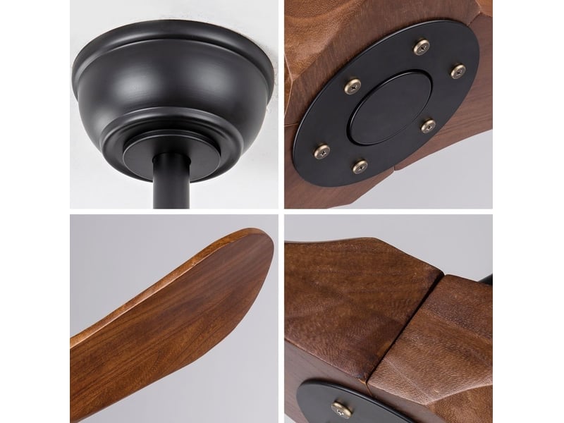 Ventilateur de plafond - avec télécommande et moteur réversible - metal & wood - noir - 107 x 107 x 32 cm - installation au plafond - salon et chambre EU42SHT-1615BK - Conforama B