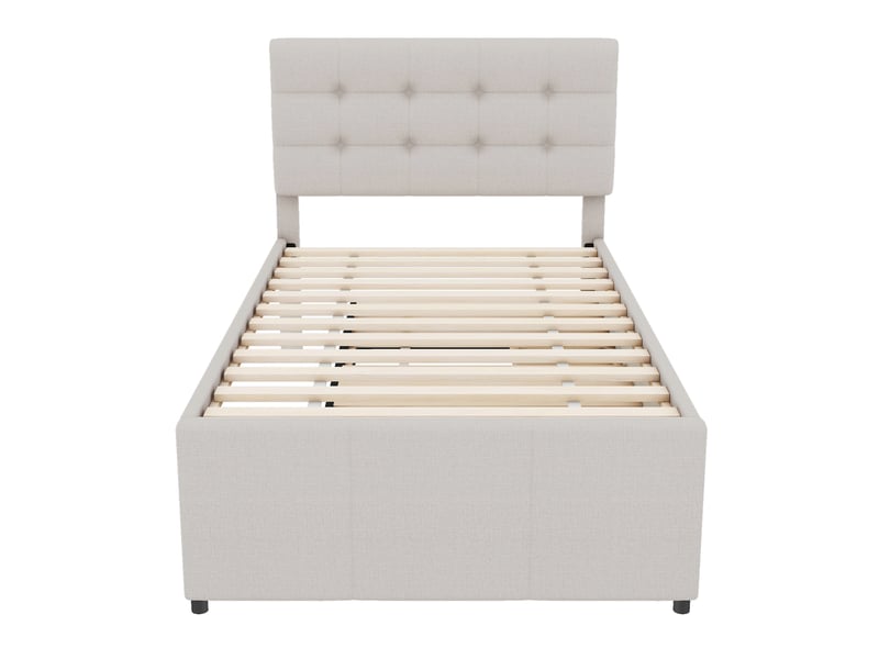 Lit gigogne beige 90x200/90x190 cm avec 3 tiroirs et tête de lit réglable - Conforama A
