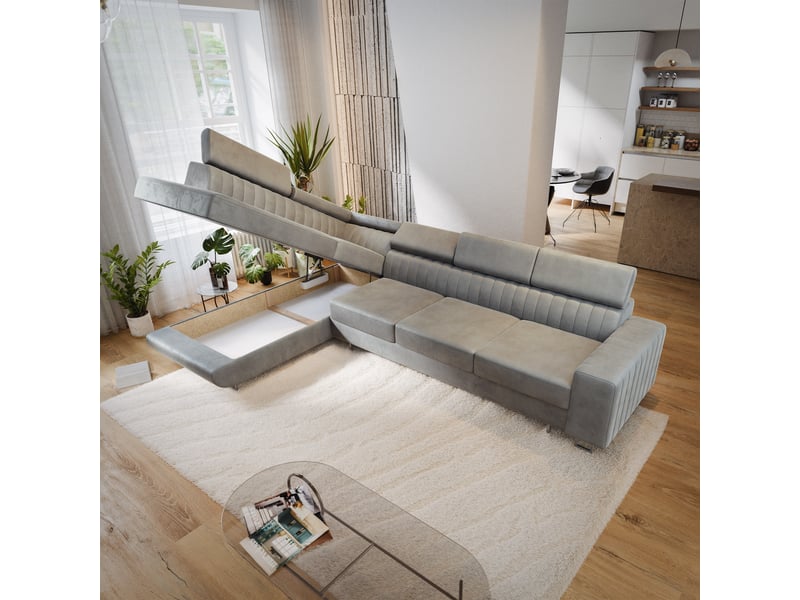  Canapé d'angle hestion, velours gris clair  - Conforama C