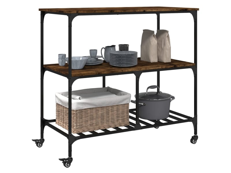  Desserte de cuisine, chariot de rangement chêne fumé 100x50x95 cm bois d'ingénierie  - Conforama E