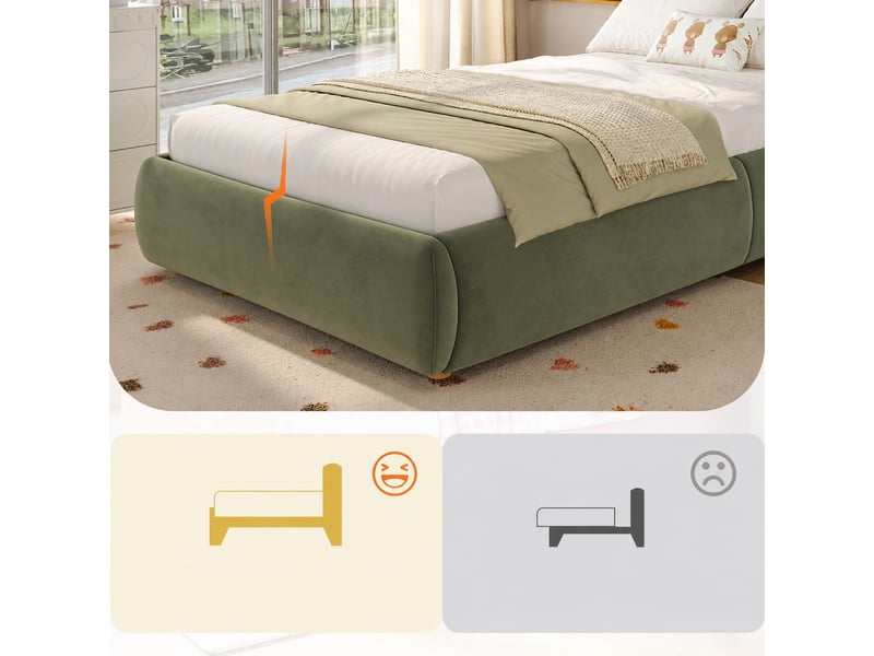  Lit enfant 90 x 200 cm avec coffre et sommier relevable hydraulique, velours vert  - Conforama R