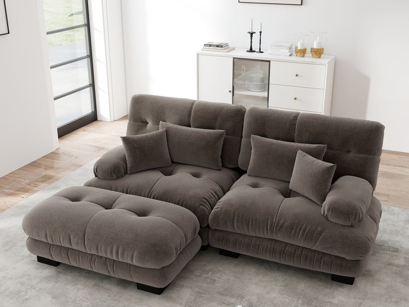  Canapé modulable d’angle 2 places avec ottomane en tissu marron  - Conforama B