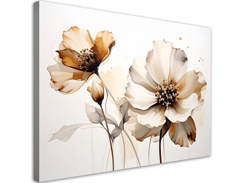  Tableau moderne, fleurs beiges dans une composition élégante et moderne 90x60 1328140566 - Conforama A