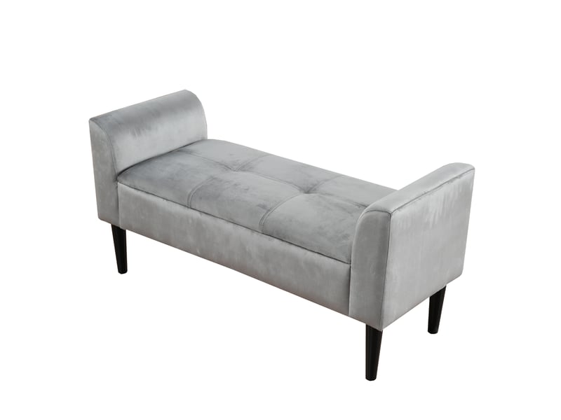  Banc capitonné avec accoudoirs en velours gris, pour chambre, piano ou salle à manger, assise confortable  - Conforama A