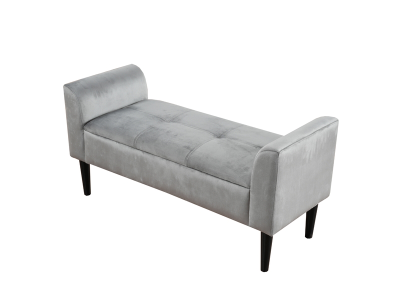  Banc capitonné avec accoudoirs en velours gris, pour chambre, piano ou salle à manger, assise confortable  - Conforama A