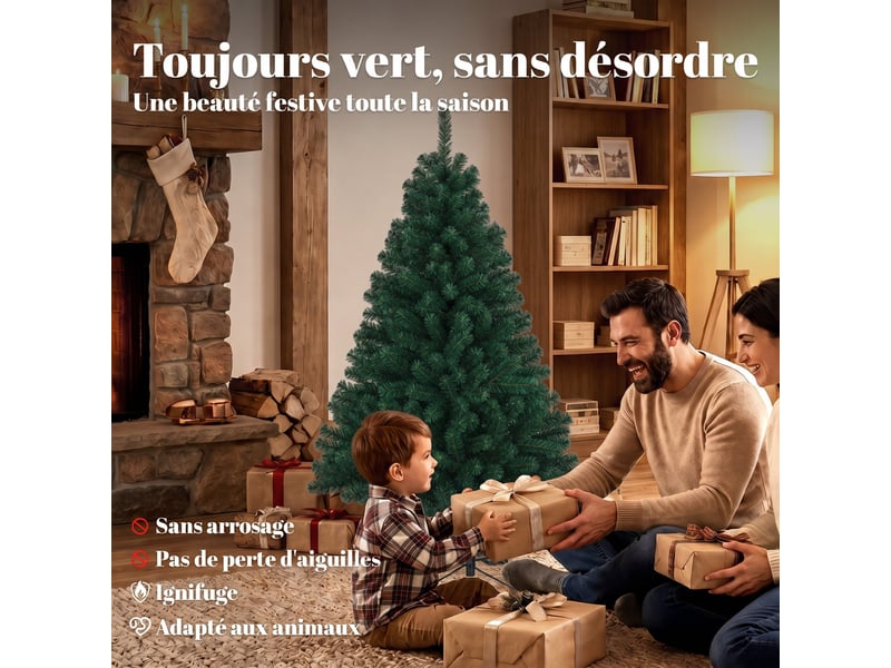  Sapin de noël artificiel 150 cm, arbre de noël avec 420 pointes de branches articulées, support pliable en acier, vert  - Conforama D