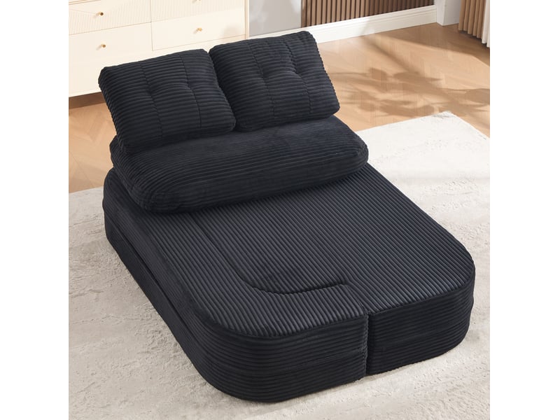  Fauteuil convertible 2-en-1 165x97x61 cm avec accoudoirs réglables, velours côtelé, noir  - Conforama E