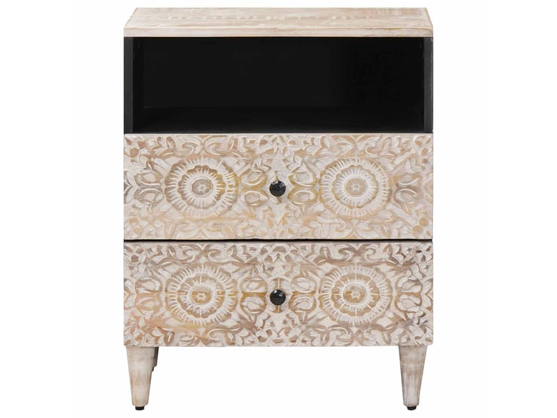  Table de chevet - table de lit blanc 50 x 33 x 60 cm bois de mangue massif  - Conforama B