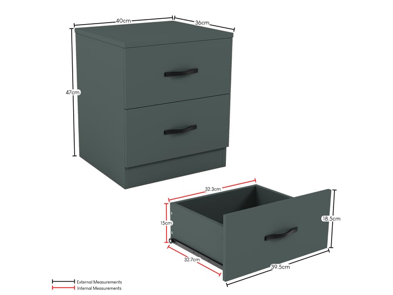  Table de chevet riano, commode de nuit, chambre, 47x40x36cm, set de 2, 2 tiroirs, vert 3332401 - Conforama D