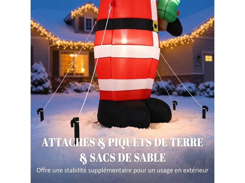  Père noël gonflable de 243 cm avec lumières led, intérieur et extérieur, matériel fixation et souffleur, rouge  - Conforama R
