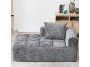 Chaise longue 158x90x60cm - fauteuil relax moelleux avec poches et coussin - chenille gris