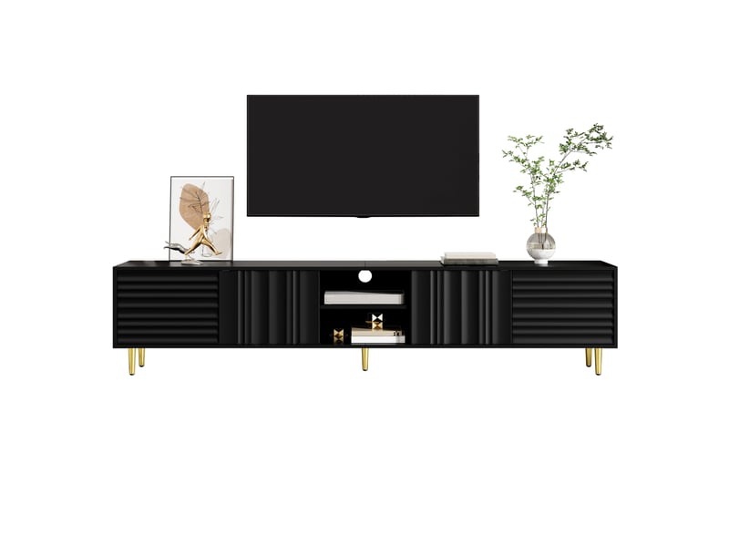  Meuble tv - 200x35x45 cm - portes de rangement - métal et mdf - meuble de rangement - organisation gain de place - moderne - noir CozyNest - Conforama A