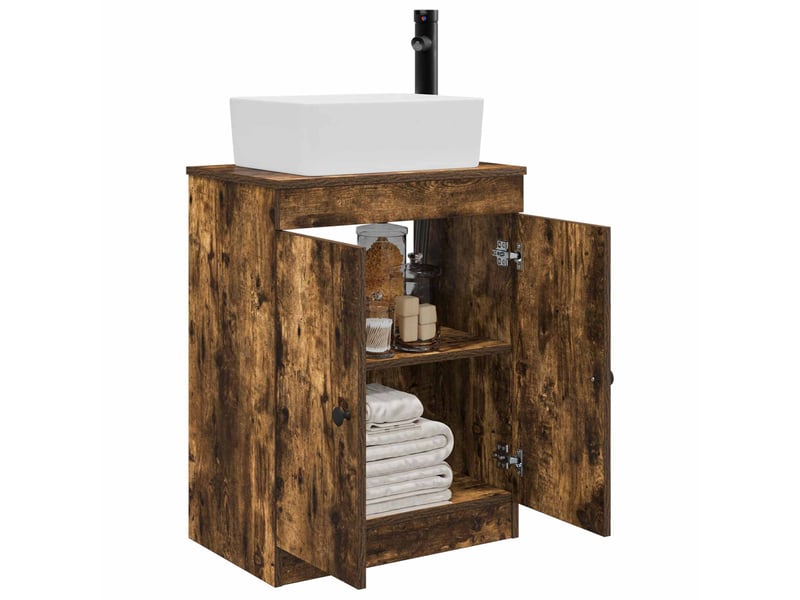 Meuble salle de bain avec évier, meuble de rangement chêne fumé 54x35x83 cm shl7571 - Conforama C