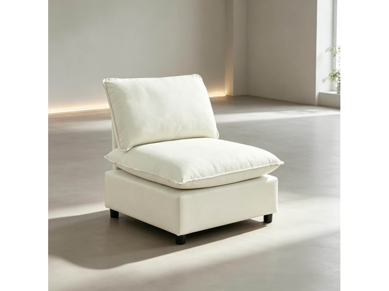  Fauteuil de salon fixe 1 place en tissu beige, assise généreuse et coussins épais pour vos moments de détente  - Conforama E