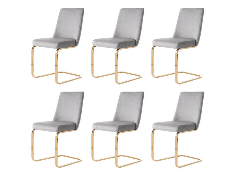  Lot de 6 chaise de salle à manger en velours, 42 x 52 x 88 cm – gris – piètement métal doré, motif losange  - Conforama A