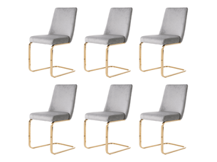 Lot de 6 chaise de salle à manger en velours, 42 x 52 x 88 cm – gris – piètement métal doré, motif losange