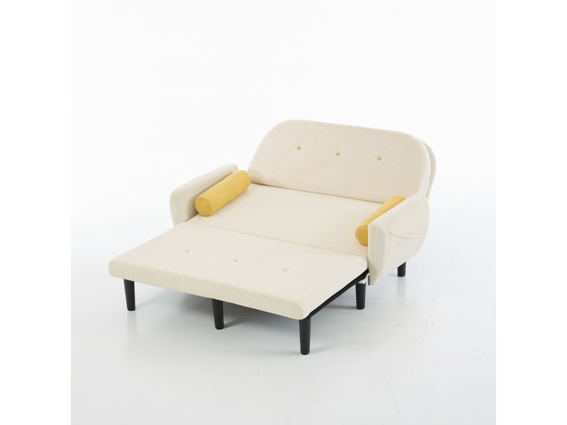 Fauteuil relax convertible avec coffre de rangement, canapé lit 2 places en tissu côtelé ivoire pour salon moderne - Conforama D