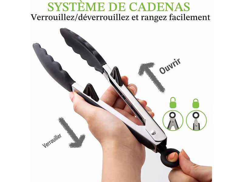  Pince cuisine inox, lot de 3 pince alimentaire avec embouts en silicone résistantes à la chaleur et poignée antidérapante pour salade, barbecue CSTY-0010098TY - Conforama C