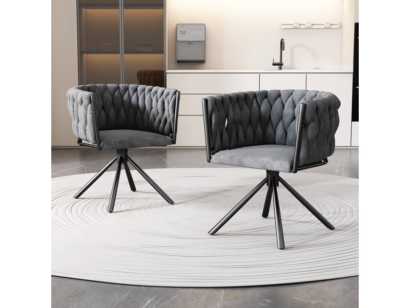  Lot 2 chaises salle à manger velours gris pivotantes, pieds métal, style contemporain  - Conforama B