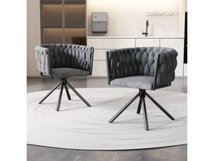 Lot 2 chaises salle à manger velours gris pivotantes, pieds métal, style contemporain