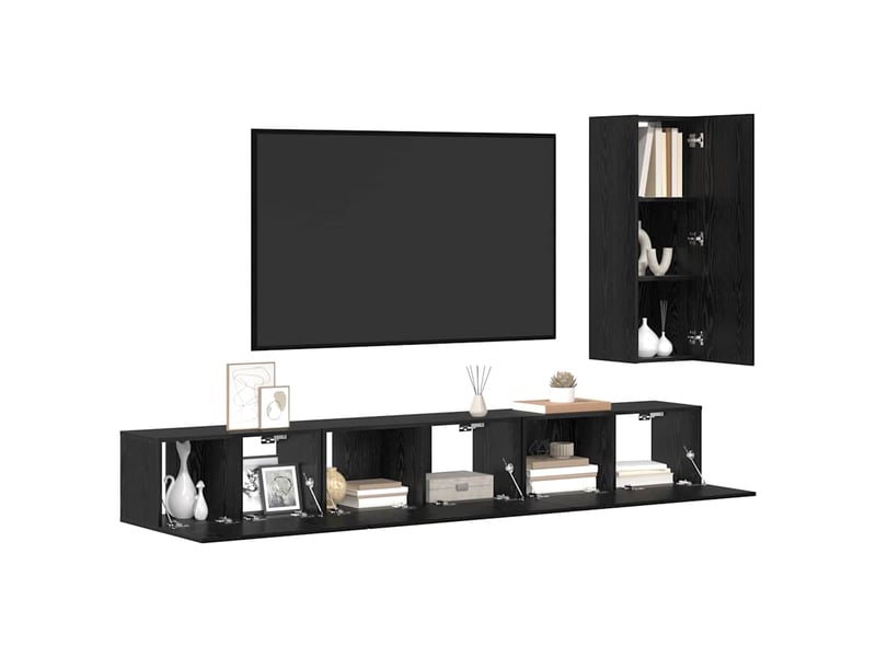  Ensemble meuble tv - banc tv - meuble de rangement 4 pcs chêne noir bois d'ingénierie  - Conforama C