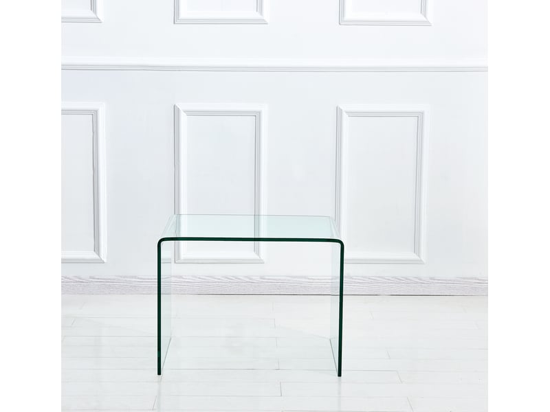  Table basse en verre trempé transparent avec plateau incurvé, pour salon, bureau et salle à manger, 50 × 40 × 45 cm  - Conforama C