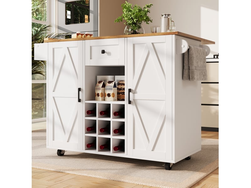  Desserte de cuisine blanche 137,5x40x95,6 cm avec plateau rabattable  - Conforama B