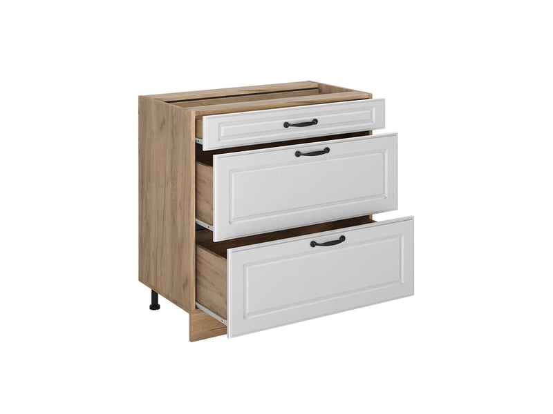  Vicco meuble cuisine, blanc campagnechêne doré, 80cm avec 3 tiroirs plan de travail marbre  - Conforama C