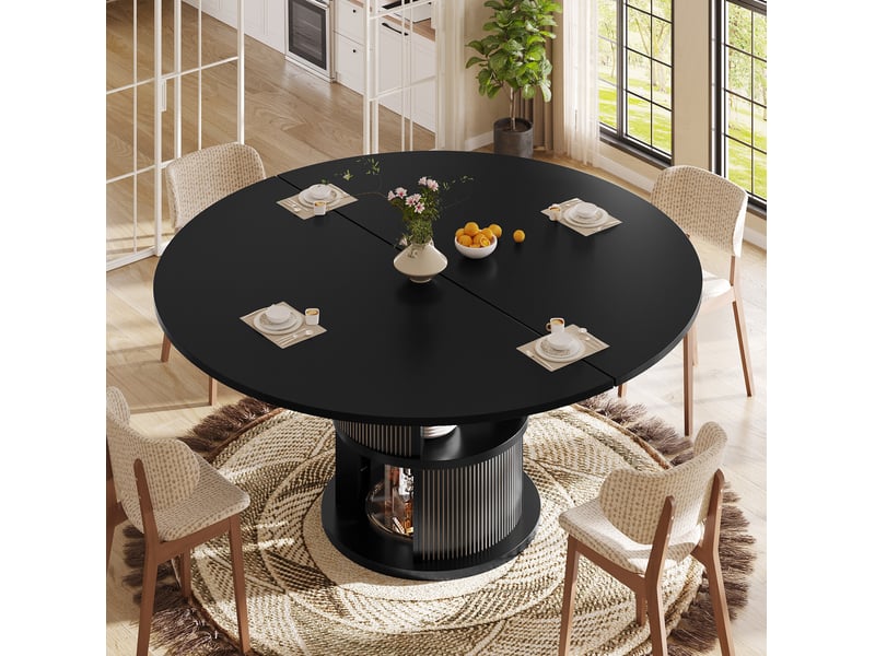  Table à manger ovale extensible 118x118 à 158x118 cm, 4 à 6 places, noire  - Conforama B