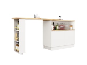 Ilot cuisine, buffet de cuisine avec rangements intégrés, pivotant à 360°, organisation fonctionnelle, dimensions 100 x 90 x 45 cm, mdf, blanc